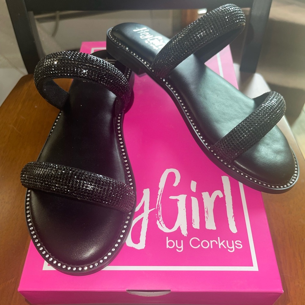 Hey Girl Corkys Fun in the Sun Black Sandals.